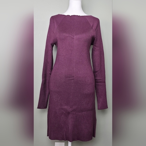 Abercrombie & Fitch Long-Sleeve Slash Mini Sweater Dress XL BURGUNDY PURPLE - Picture 4 of 10